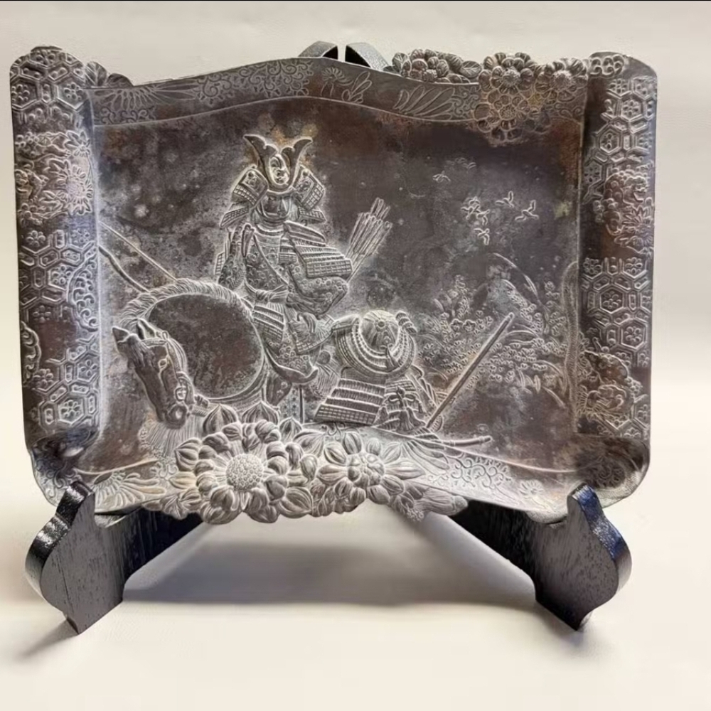 Antique Japanese Meiji Samurai Tray Museum Quality Metalwork Art